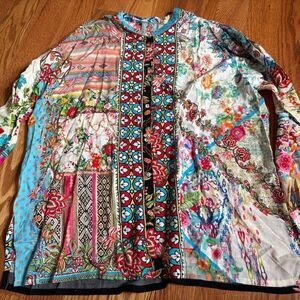 Johnny Was Multicolor Floral and Geometric Top